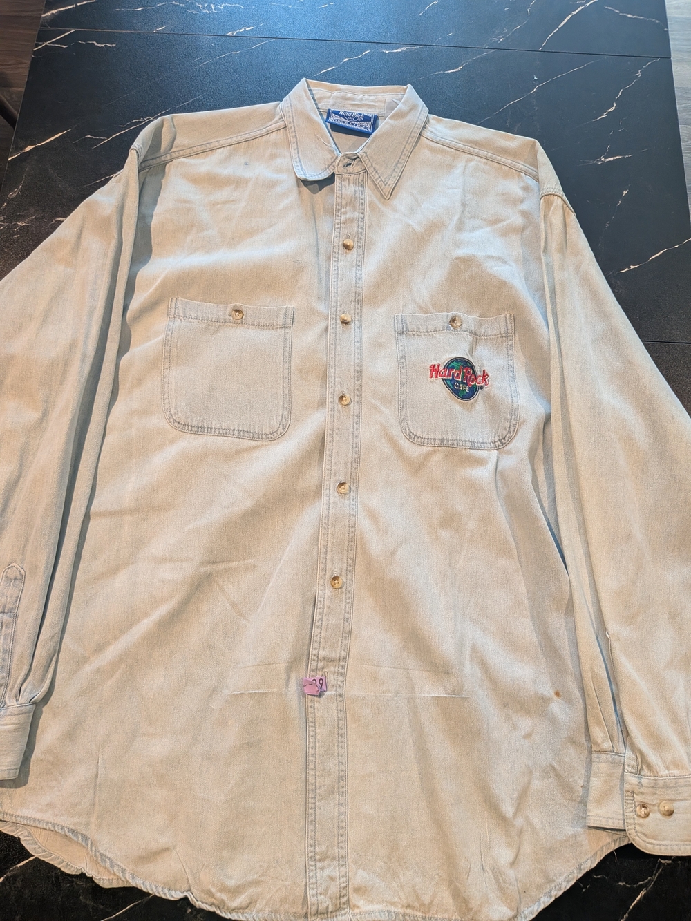 VINTAGE Hard Rock Cafe PARIS Men's Light Blue Denim Workshirt